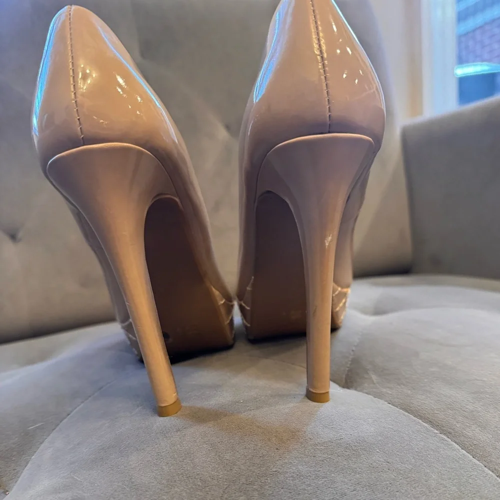 Chinese Laundry nude patent leather platform heel round toe quilted sole sz 6.5 - Picture 4 of 7